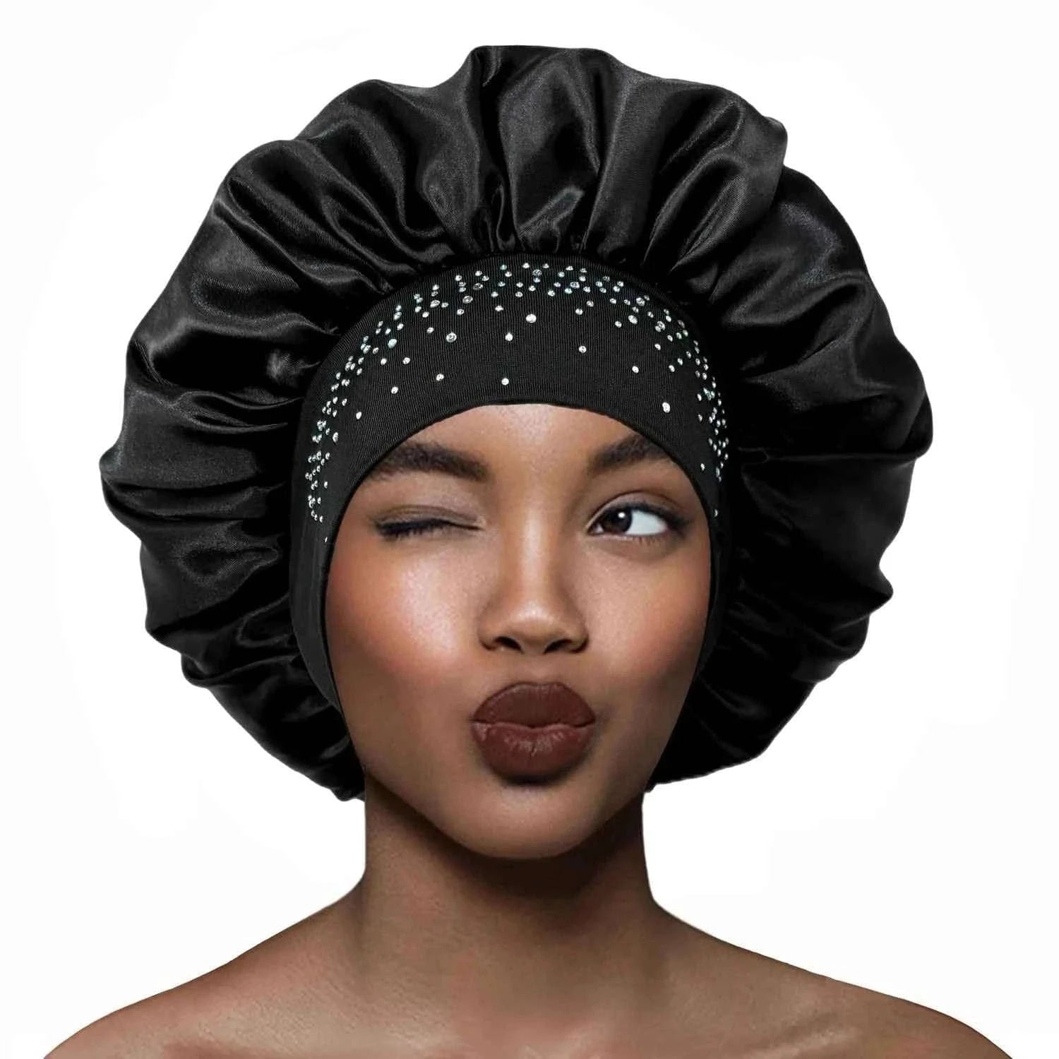 New Women Satin Rhinestone Sleeping Hat Hair Care Salon Makeup Headband Muslim Hijab Head Cover Bonnet Shower Cap Accessories