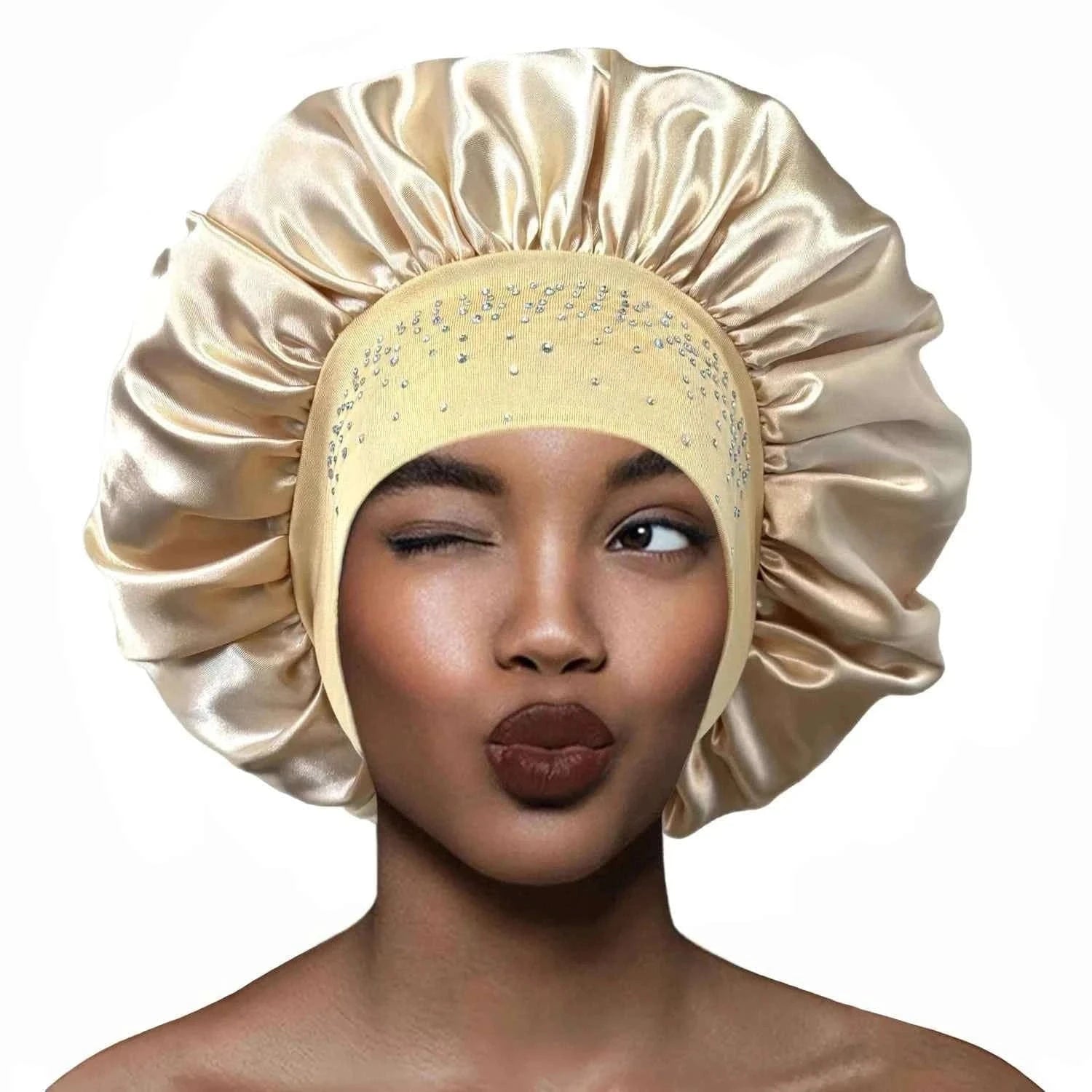 New Women Satin Rhinestone Sleeping Hat Hair Care Salon Makeup Headband Muslim Hijab Head Cover Bonnet Shower Cap Accessories
