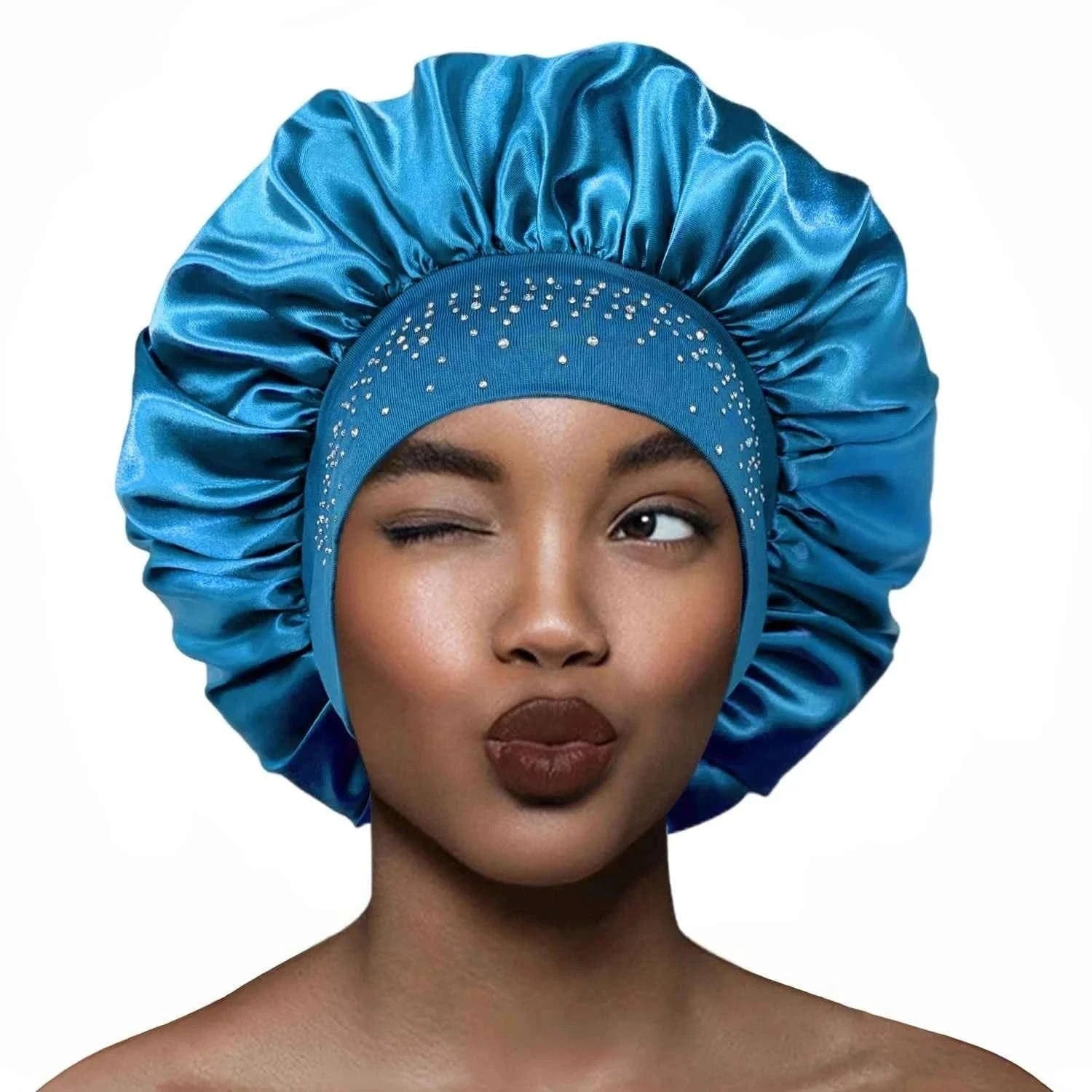 New Women Satin Rhinestone Sleeping Hat Hair Care Salon Makeup Headband Muslim Hijab Head Cover Bonnet Shower Cap Accessories