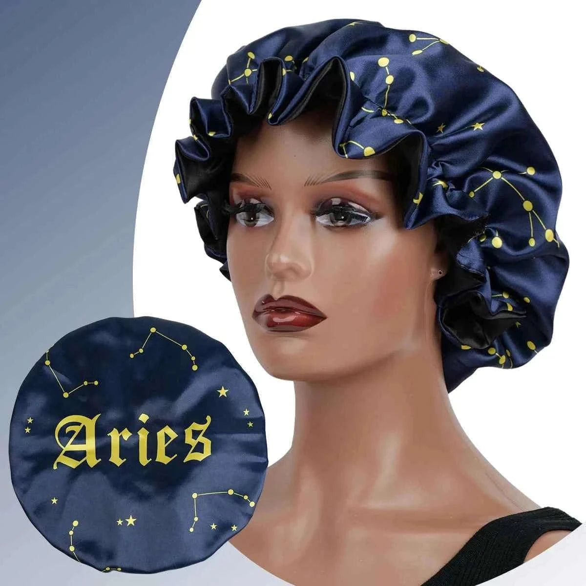 1PC Constellation Print Satin Sleep Bonnet with Wide Band Soft Wrap Comfortable Cap for Daily Use Makeup & Face Washing