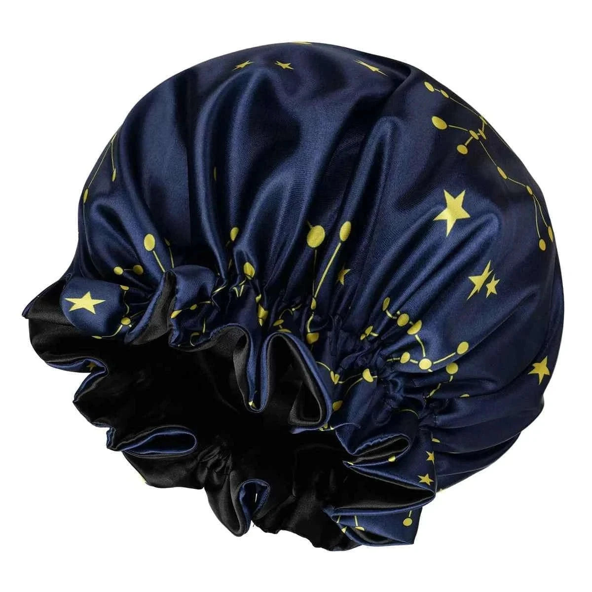 1PC Constellation Print Satin Sleep Bonnet with Wide Band Soft Wrap Comfortable Cap for Daily Use Makeup & Face Washing