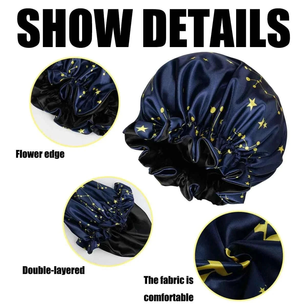 1PC Constellation Print Satin Sleep Bonnet with Wide Band Soft Wrap Comfortable Cap for Daily Use Makeup & Face Washing