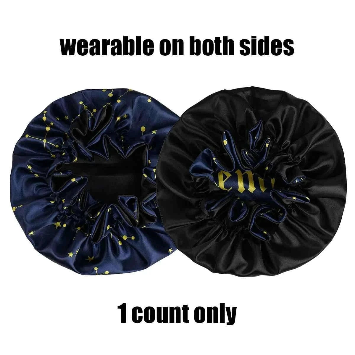 1PC Constellation Print Satin Sleep Bonnet with Wide Band Soft Wrap Comfortable Cap for Daily Use Makeup & Face Washing
