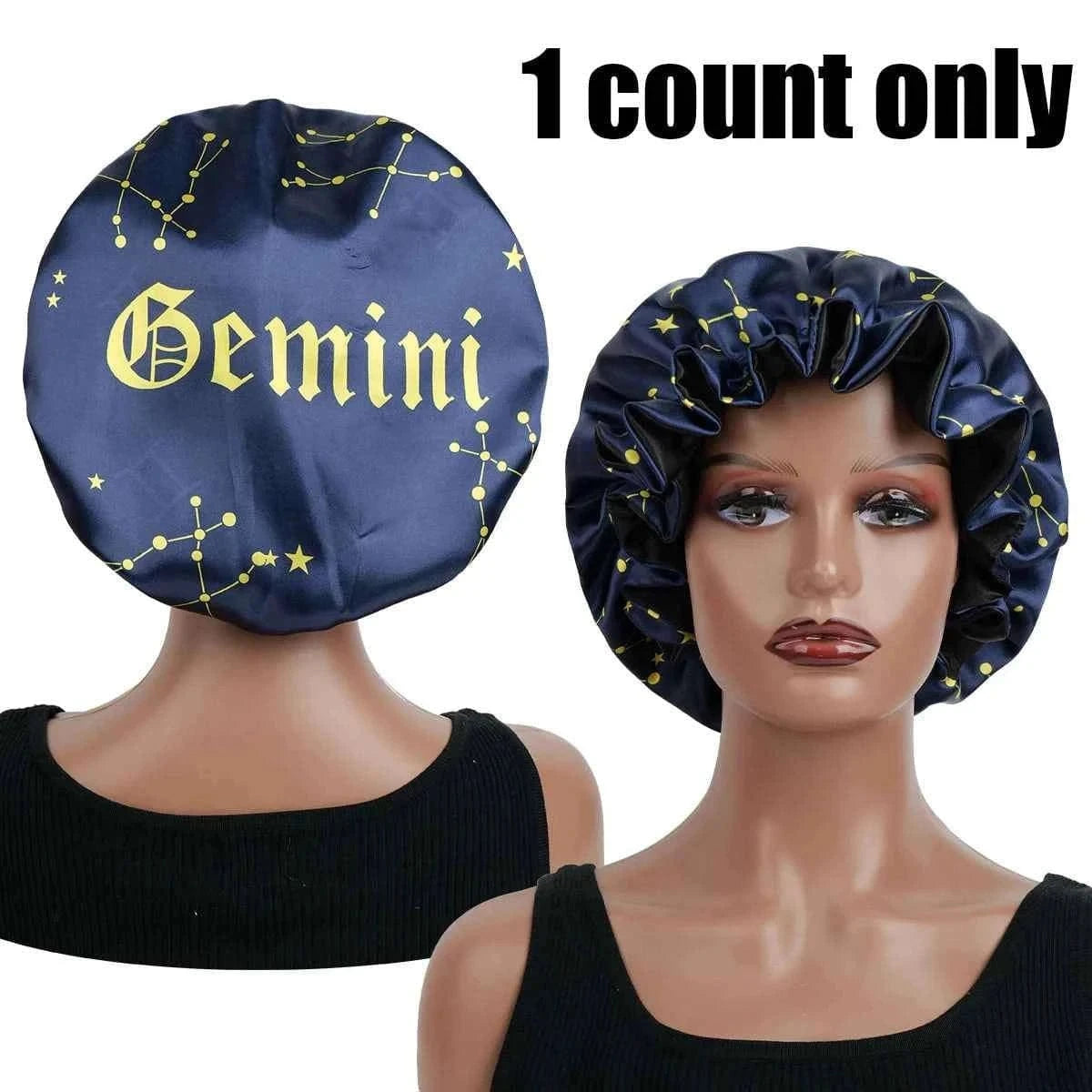 1PC Constellation Print Satin Sleep Bonnet with Wide Band Soft Wrap Comfortable Cap for Daily Use Makeup & Face Washing