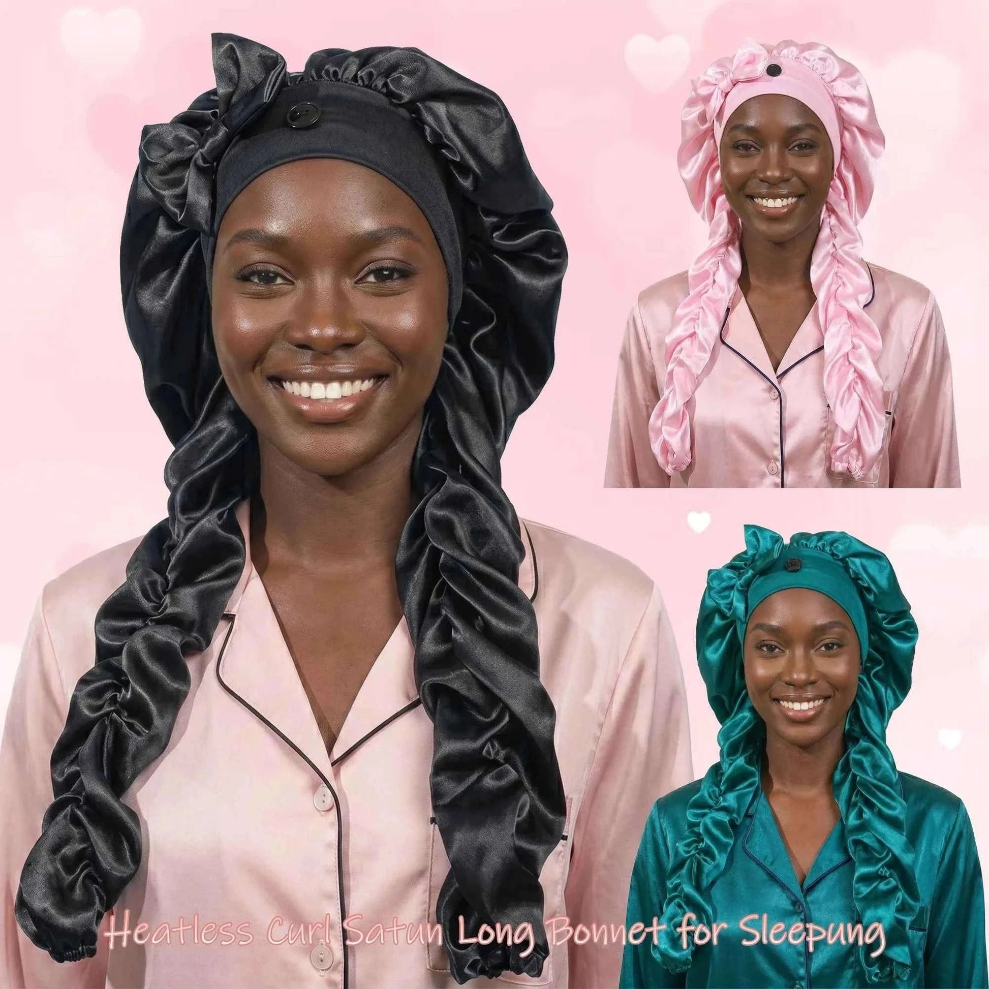 1pc Women's Satin Bow Long Braid Sleep Cap, Adjustable Snap Button Sleep Hat, Suitable for Curly Hair, Y Anti-Static Night Heads