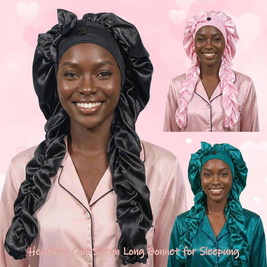 1pc Women's Satin Bow Long Braid Sleep Cap, Adjustable Snap Button Sleep Hat, Suitable for Curly Hair, Y Anti-Static Night Heads