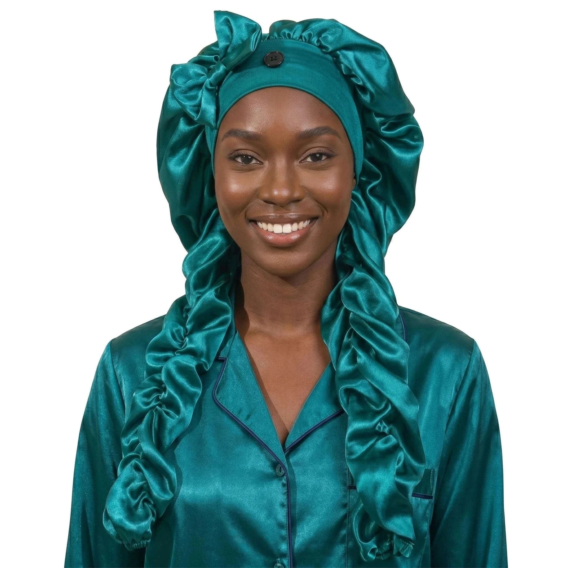 1pc Women's Satin Bow Long Braid Sleep Cap, Adjustable Snap Button Sleep Hat, Suitable for Curly Hair, Y Anti-Static Night Heads Namahfad