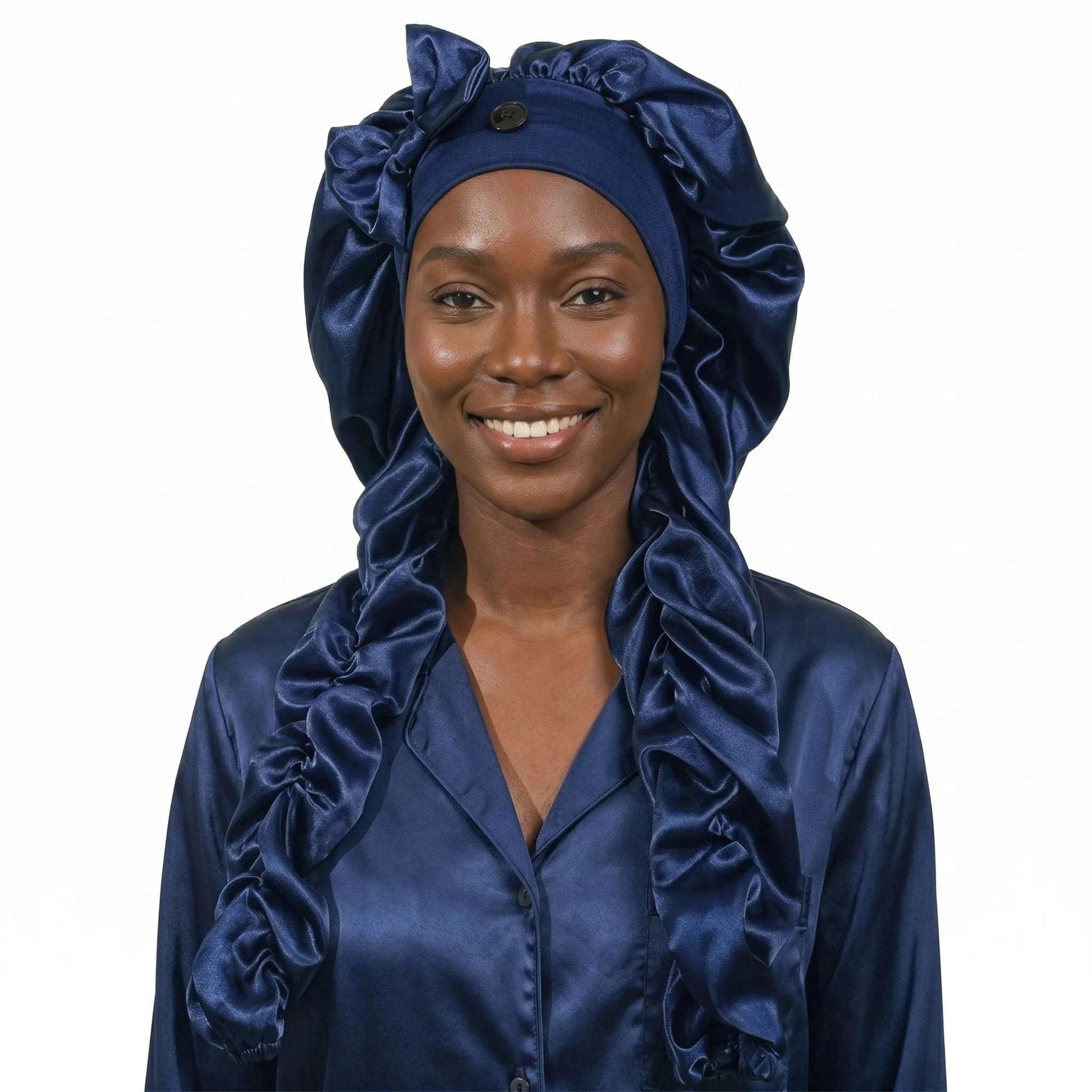 1pc Women's Satin Bow Long Braid Sleep Cap, Adjustable Snap Button Sleep Hat, Suitable for Curly Hair, Y Anti-Static Night Heads Namahfad