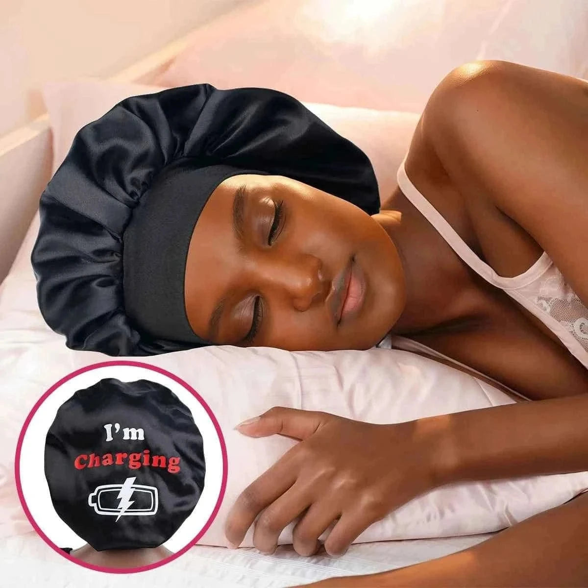 Satin Sleeping Cap for Women, Wide Elastic Band Bonnet with Funny Words Print, Soft & Breathable, Ideal for Curly Hair