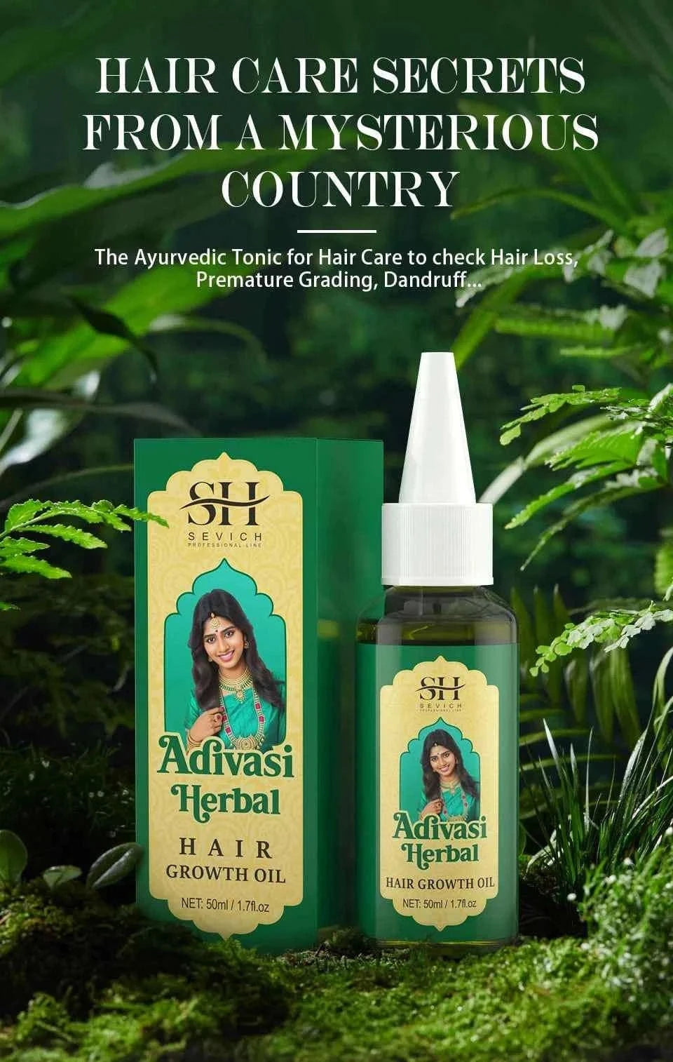 SEVICH Herbal Hair Growth Oil Set Ayurvedic Fast Hair Regrowth Thicken Serum India Adivasi Anti Hair Loss Hair Care Shampoo