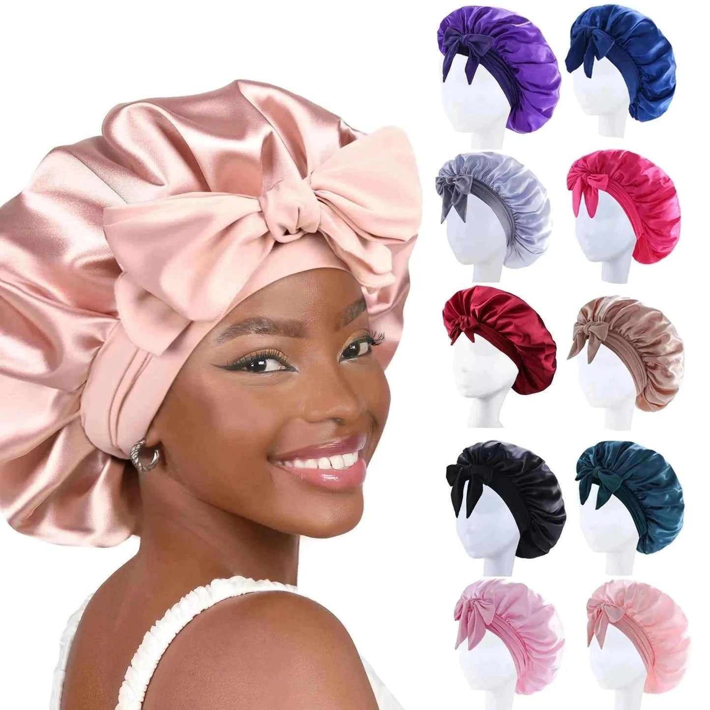 Silk Bonnet Sleeping Womens Satin Bonnet Hair Night Sleep Cap Tie Band CurlyHat Scarf Wrap Curly Hair Bonnets Beauty