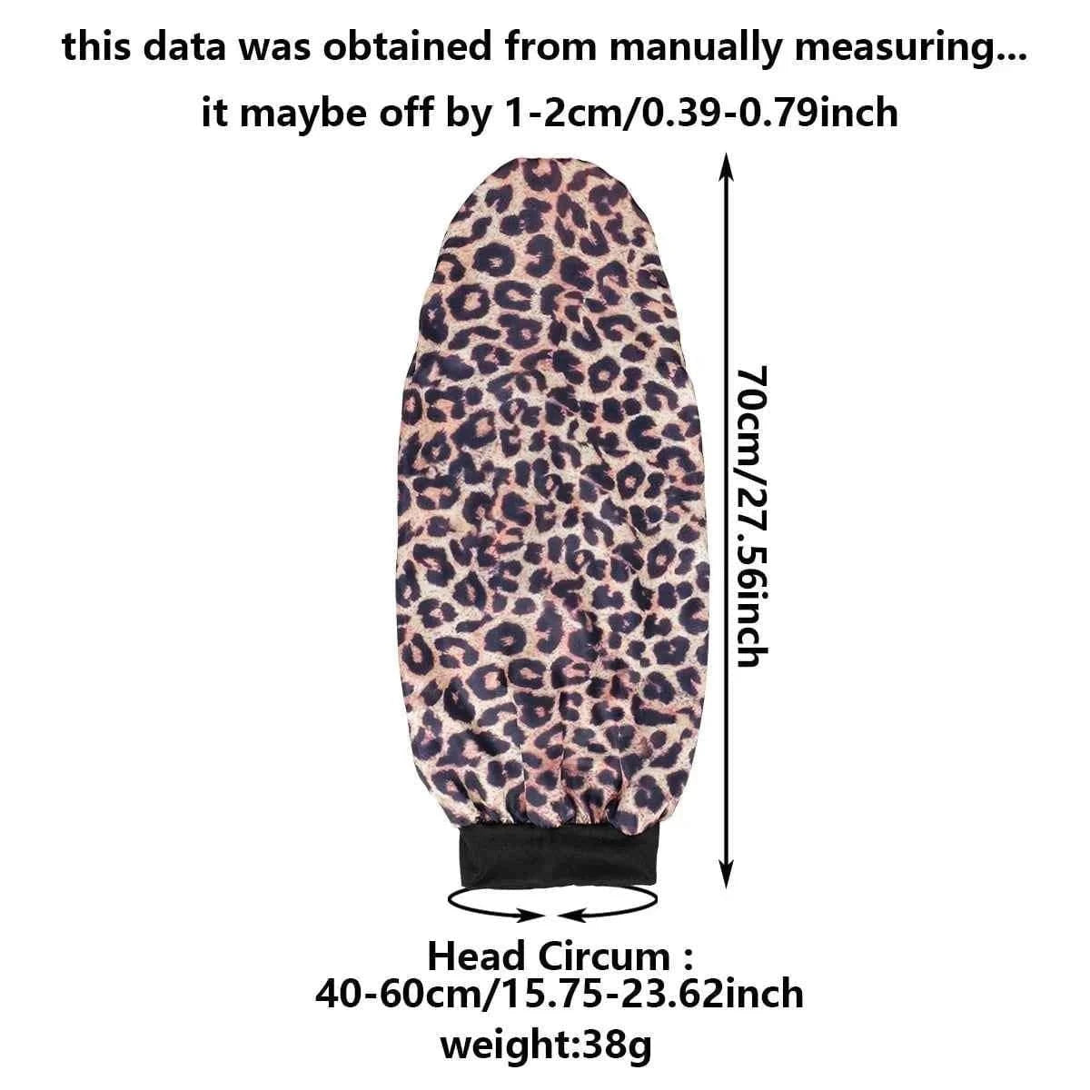 Women's Long Round Tail Bonnet-Silk Sleep Bonnet with Wide Elastic Edge-Hair Protector for Curly & Straight Hair-Leopard Print