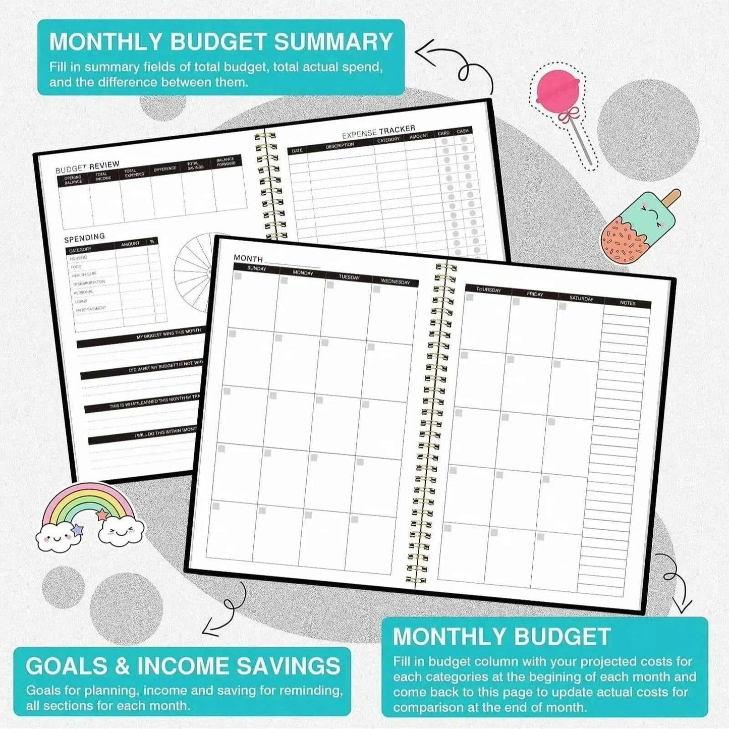 A5 Budget Planner, Undated Monthly Budget Book, Expense Tracker, Savings Journal, Spiral Finance Notebook