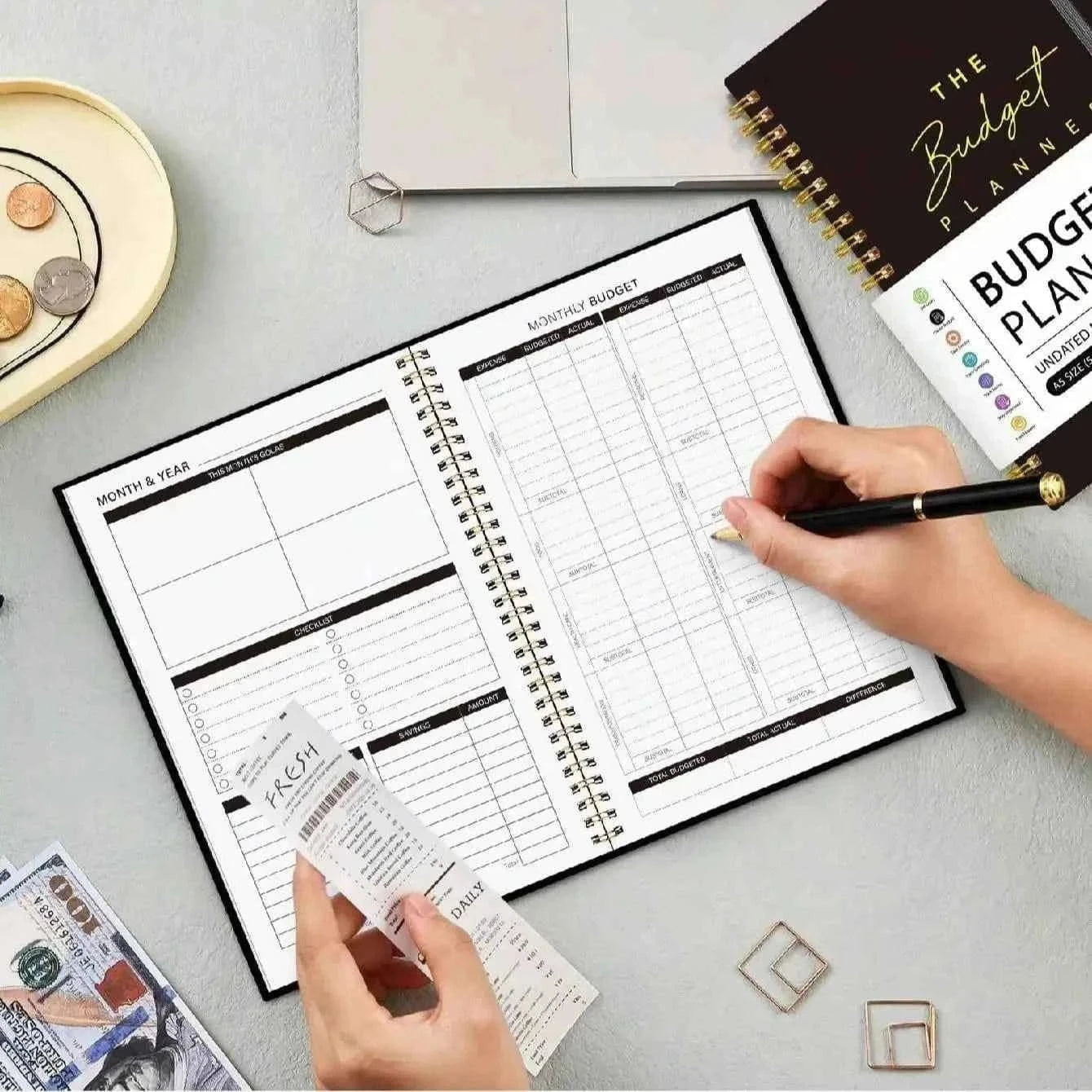 A5 Budget Planner, Undated Monthly Budget Book, Expense Tracker, Savings Journal, Spiral Finance Notebook