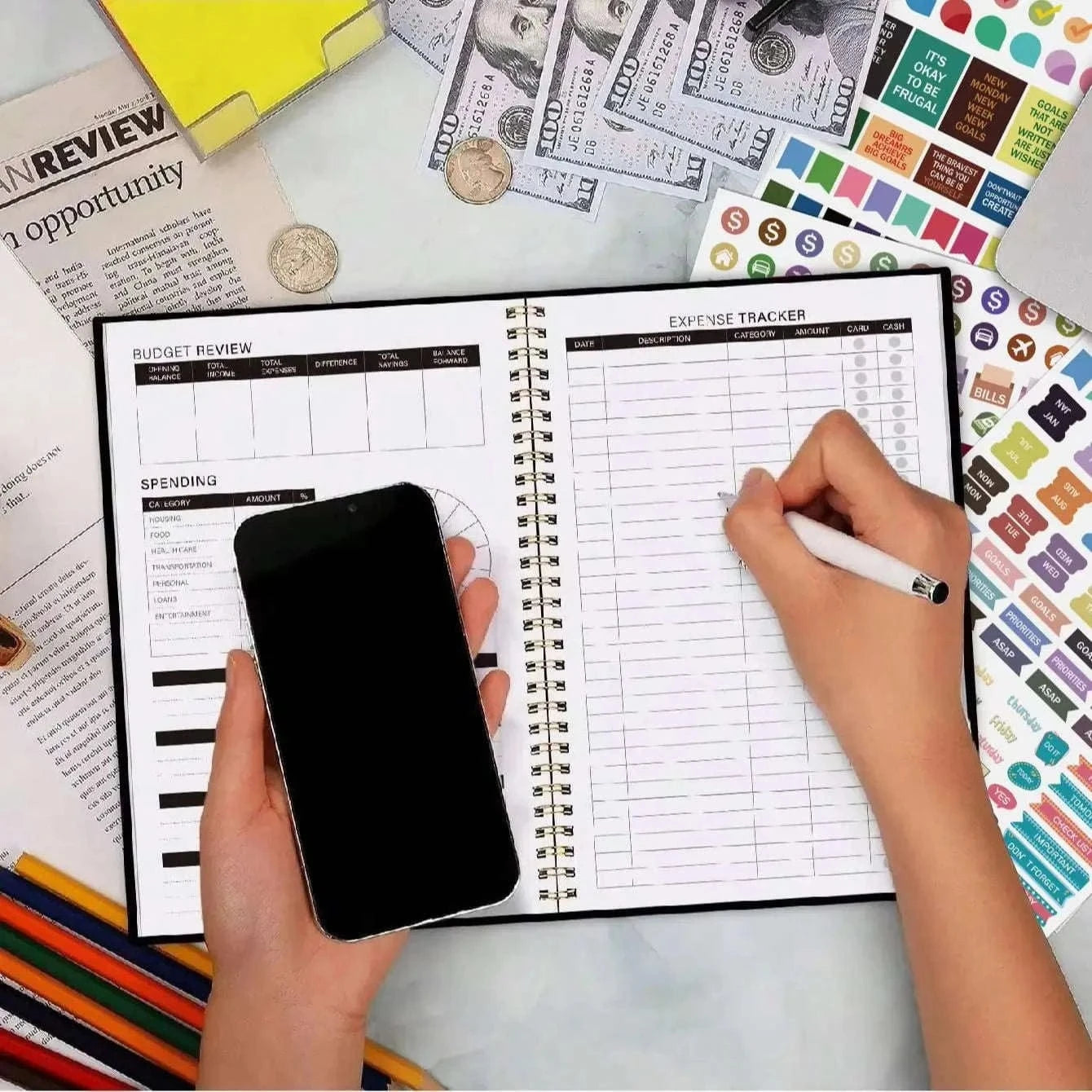 A5 Budget Planner, Undated Monthly Budget Book, Expense Tracker, Savings Journal, Spiral Finance Notebook Namahfad