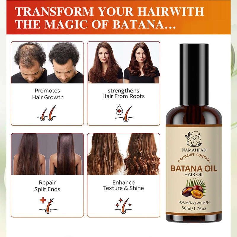Lifestyle shot of Namahfad Batana Hair Oil on a vanity table with soft lighting.
