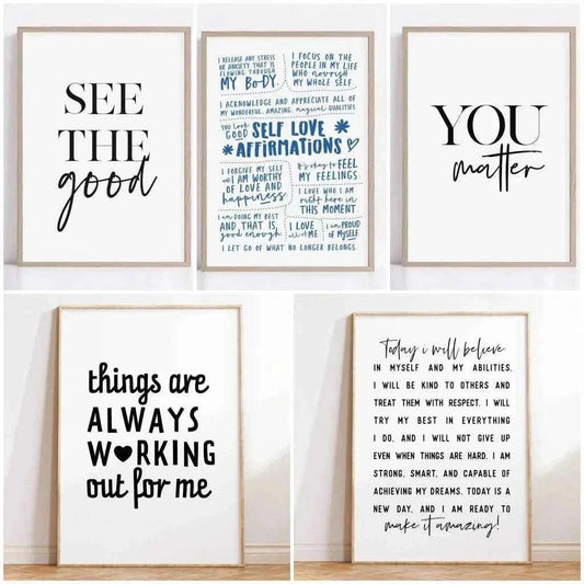 Trendy Minimalist Daily Affirmation Poster Printable Inspirational Wall Art Office Decor Self Love Catchphrases Canvas Painting