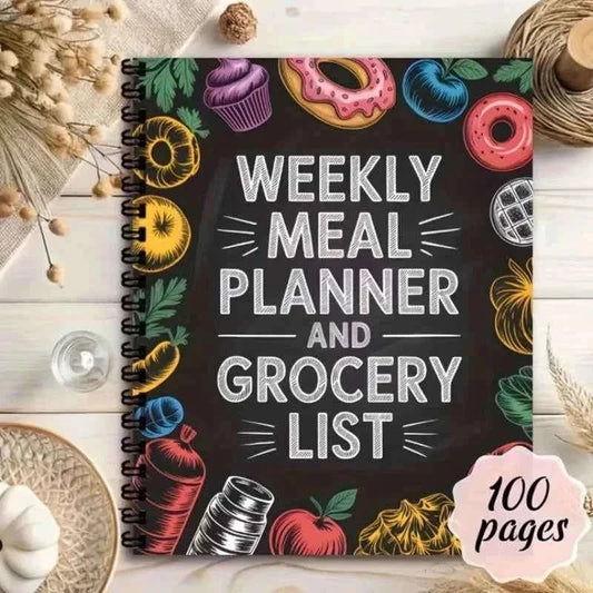 Weekly Meal Planner and Grocery List Organizer, Healthy Food Tracking Page, Recipe Section, Shopping List, Ideal for Weight Loss