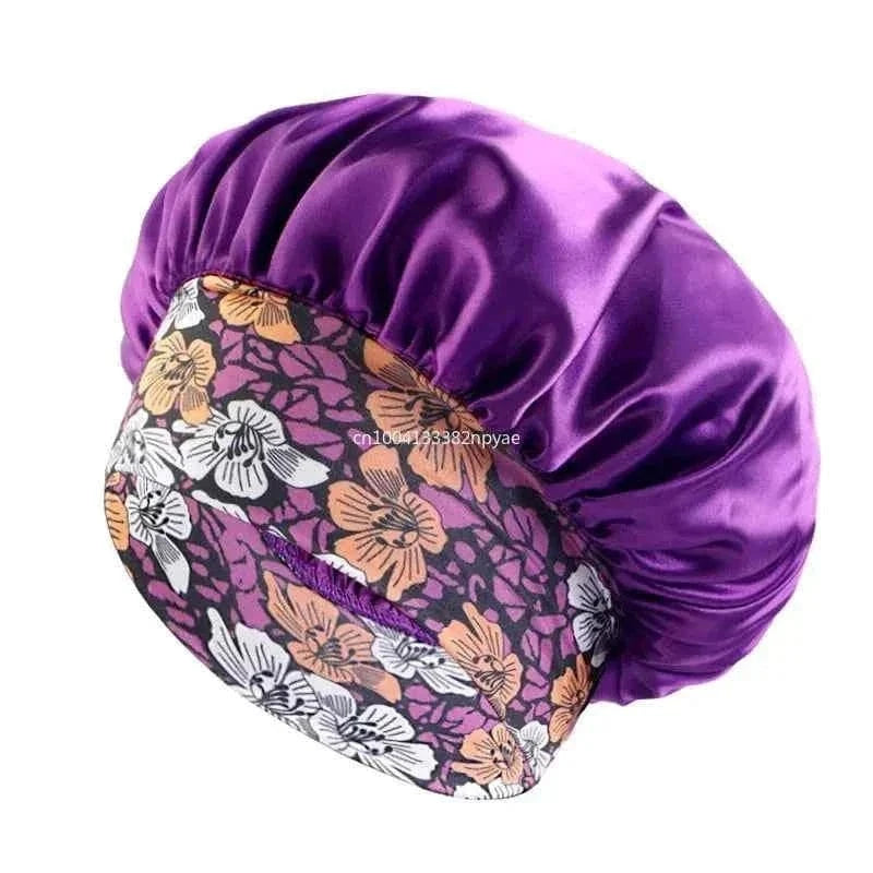 Women's Fashion Bonnet Flower Printed Hair Hat with Wide Edge Elastic Silk Smooth Satin Face for Daily Home Sleep Hat Hair Wrap