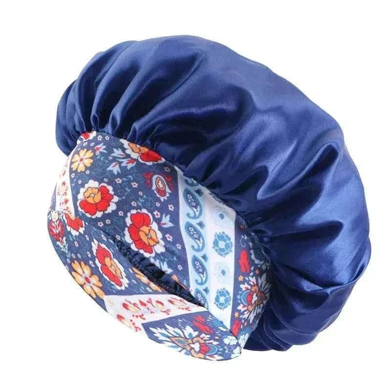 Women's Fashion Bonnet Flower Printed Hair Hat with Wide Edge Elastic Silk Smooth Satin Face for Daily Home Sleep Hat Hair Wrap