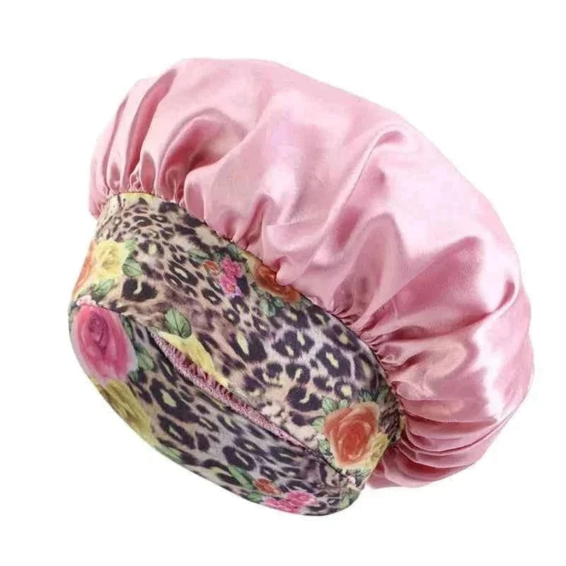 Women's Fashion Bonnet Flower Printed Hair Hat with Wide Edge Elastic Silk Smooth Satin Face for Daily Home Sleep Hat Hair Wrap